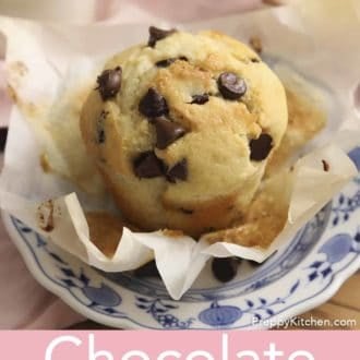 chocolate chip muffin in a muffin paper