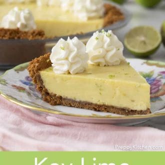 Pinterest graphic showing a slice of pie on a plate with the rest of the pie in the background.