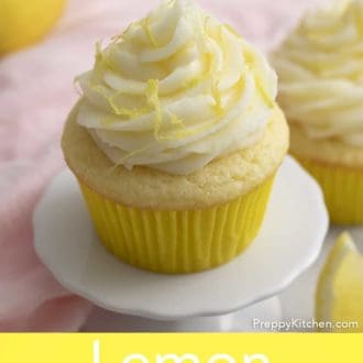Pinterest graphic of lemon cupcake with lemon frosting and lemon zest.