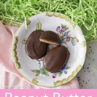peanut butter eggs on a floral plate