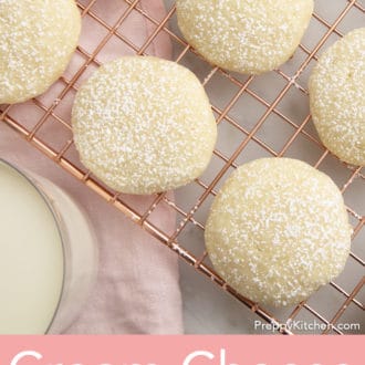 cream cheese cookies on a wire rack
