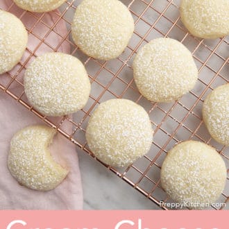 cream cheese cookies on a wire rack
