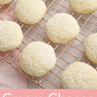 cream cheese cookies on a wire rack