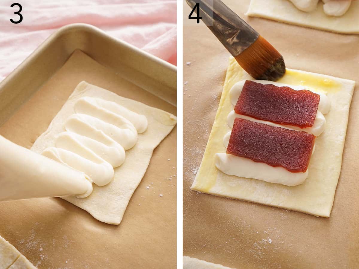 Egg wash getting brushed onto a pastilito.