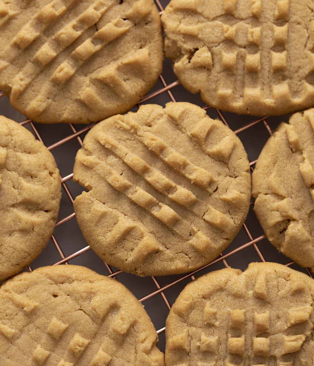 Peanut Butter Cookies cooling on a wire rack.