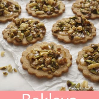 several baklava cookies spread out on a paper