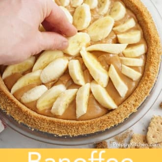 banoffee pie in a glass pie dish before baking