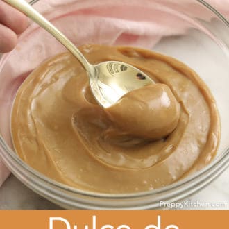 glass bowl filled with dulce de leche