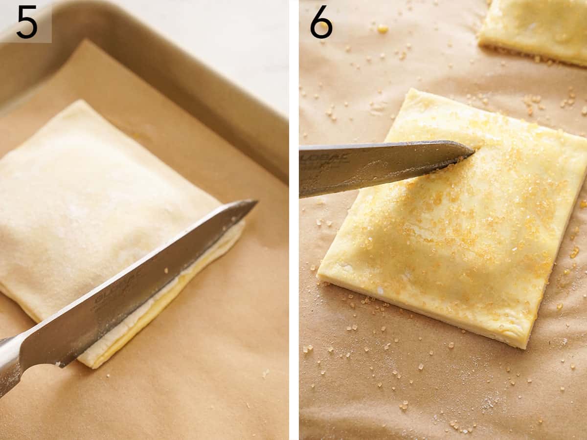 A pastilito getting cut before baking.