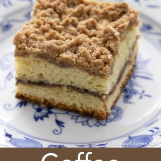 Pinterest graphic of a piece of coffee cake on a plate.