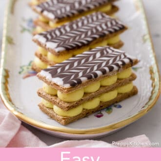Mille Feuilles on a porcelaine serving tray.