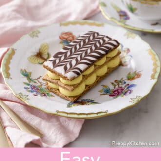 Mille Feuille on a painted plate.