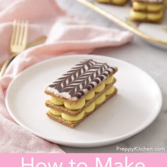 Mille Feuille decorated with icing.