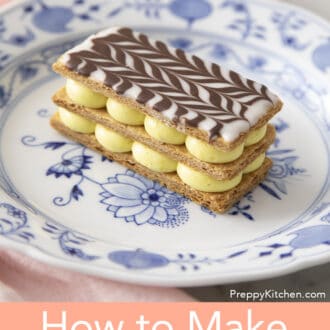 A decorated Mille Feuille on a plate