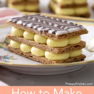 A closeup of Mille Feuille on a plate