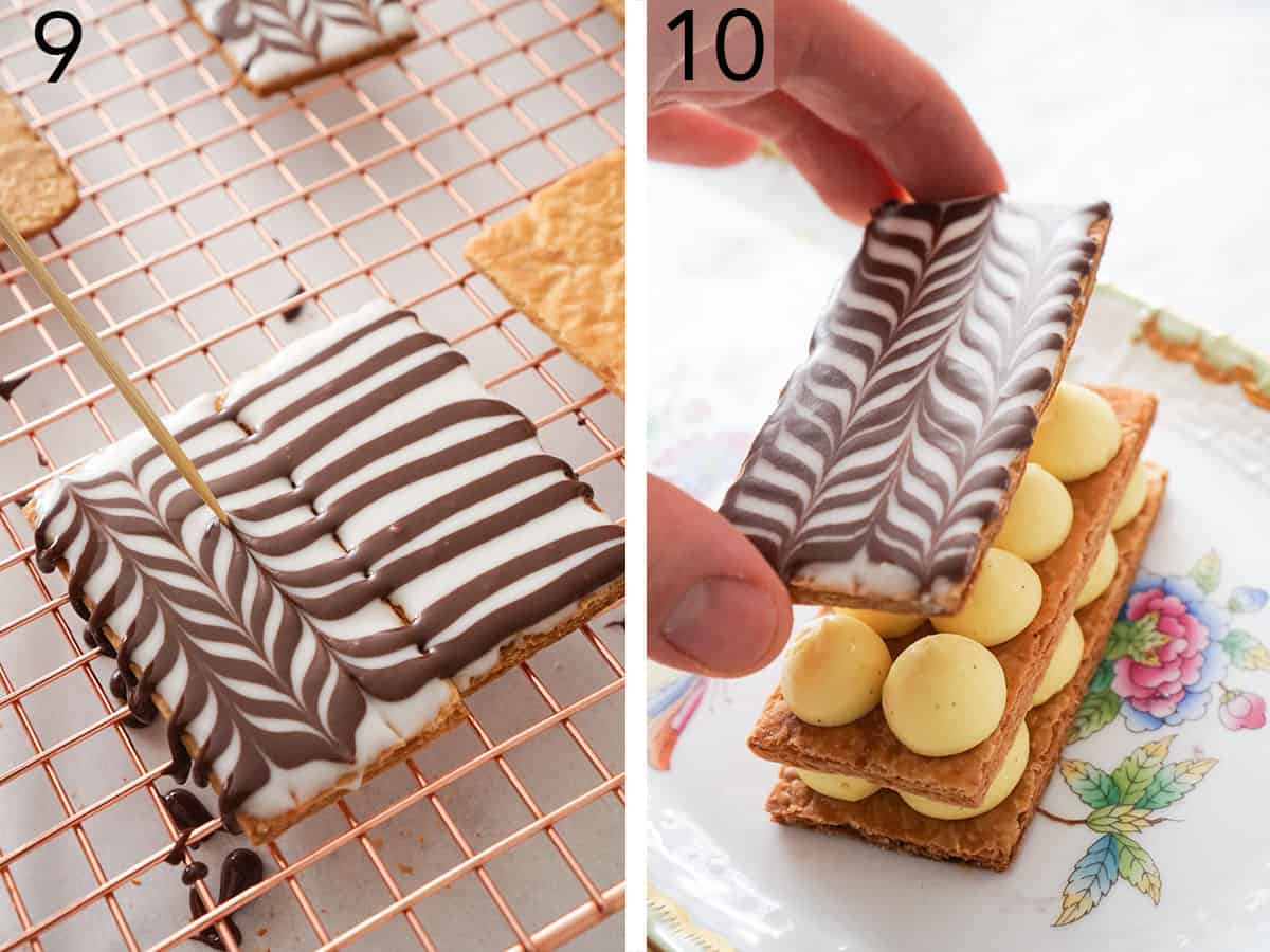 A mille feuille getting assembled.