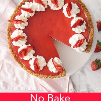 no bake strawberry cheesecake on a stand