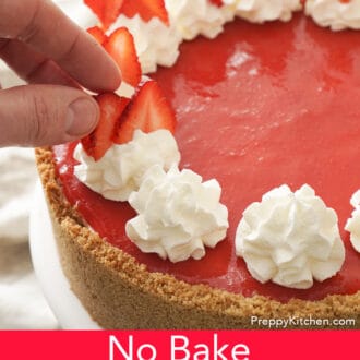 no bake strawberry cheesecake with whip cream dollops