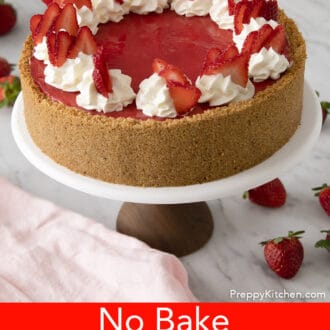 no bake strawberry cheesecake on a stand