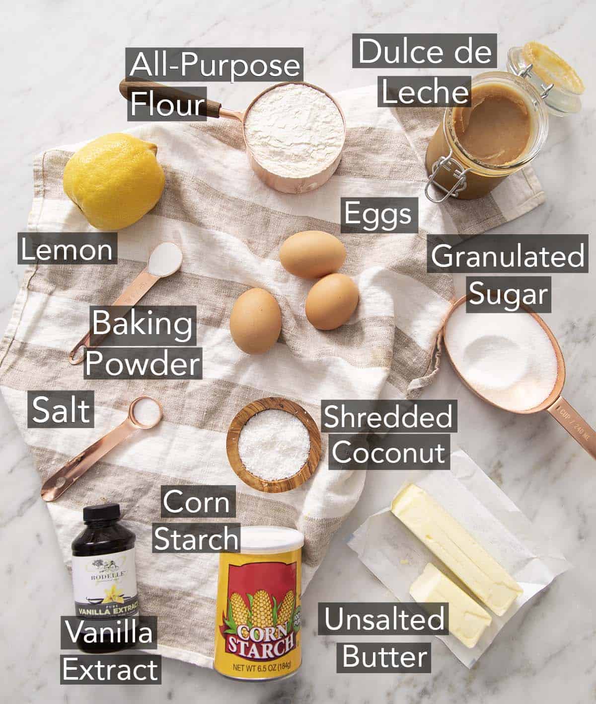 Ingredients for making alfajores on a counter.