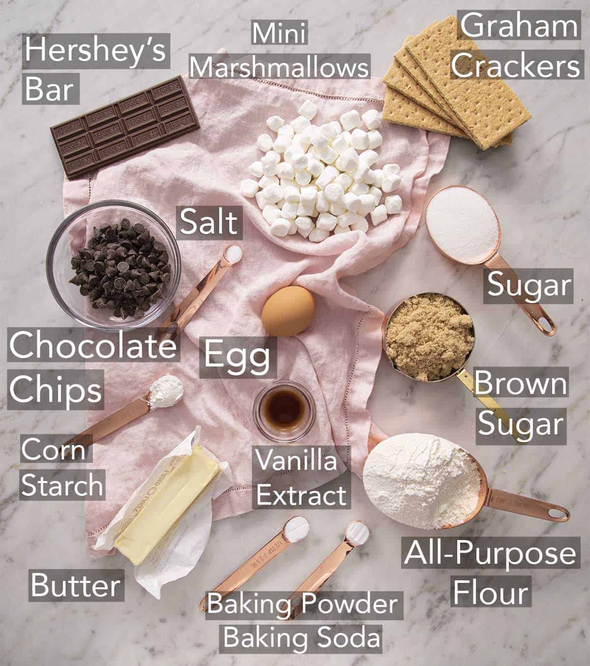 Ingredients for making S’mores Cookies on a counter.