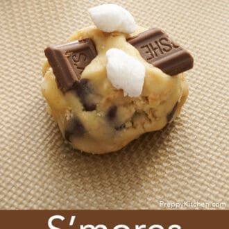 A s'mores cookie on a baking sheet before going into the oven.