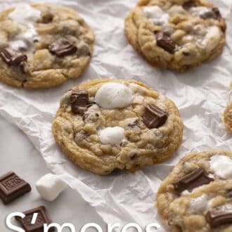 A group of S'mores cookies on parchment paper.