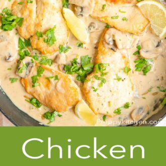 A pinterest graphic of chicken marsala