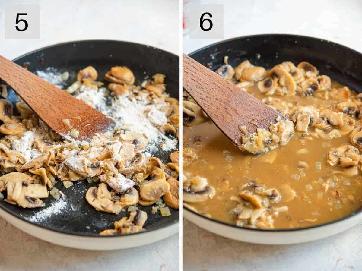 Two photos showing how to make marsala wine sauce