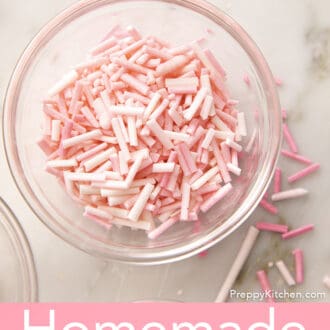 Once glass bowl of homemade sprinkles.