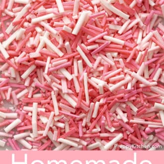 Three types of homemade sprinkles on a counter.