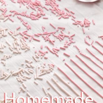 pink sprinkles on a marble surface.