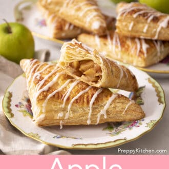 Pinterest graphic of a group of apple turnovers next to a green apple.