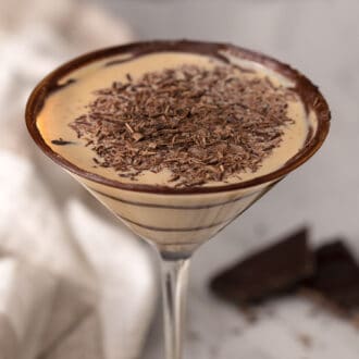A closeup of a chocolate martini.