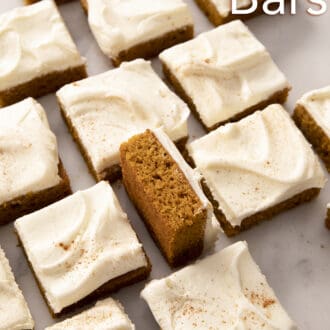 Pinterest graphic of pumpkin bars arranged in a grid.