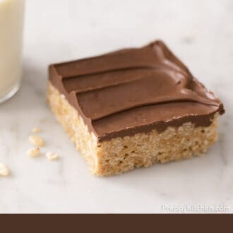 Pinterest graphic of a scotcheroo on a marble surface.