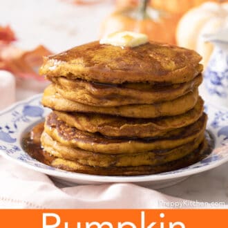A side view of a stack of pumpkin pancakes.