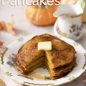 A stack of three pumpkin pancakes.