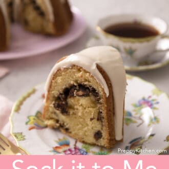 piece of sock it to me cake on a floral plate