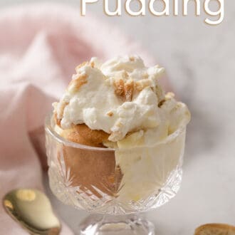 Pinterest graphic of banana pudding in a serving dish.