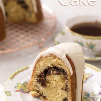 piece of sock it to me cake on a floral plate