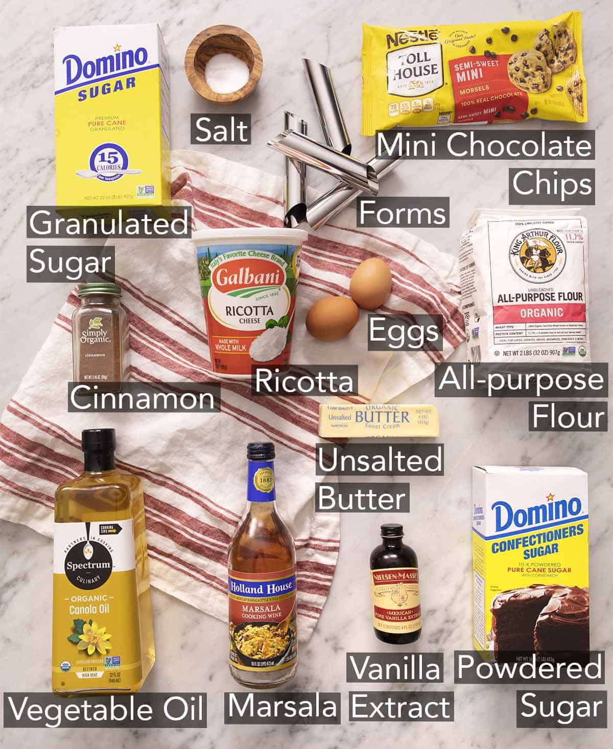 Ingredients needed to make cannoli.