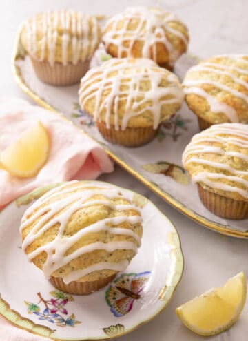 Lemon poppy seed muffins with lemon icing.