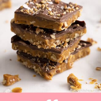 4 pieces of toffee stacked on a counter
