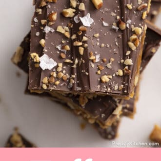 overhead image of stacked pieces of toffee