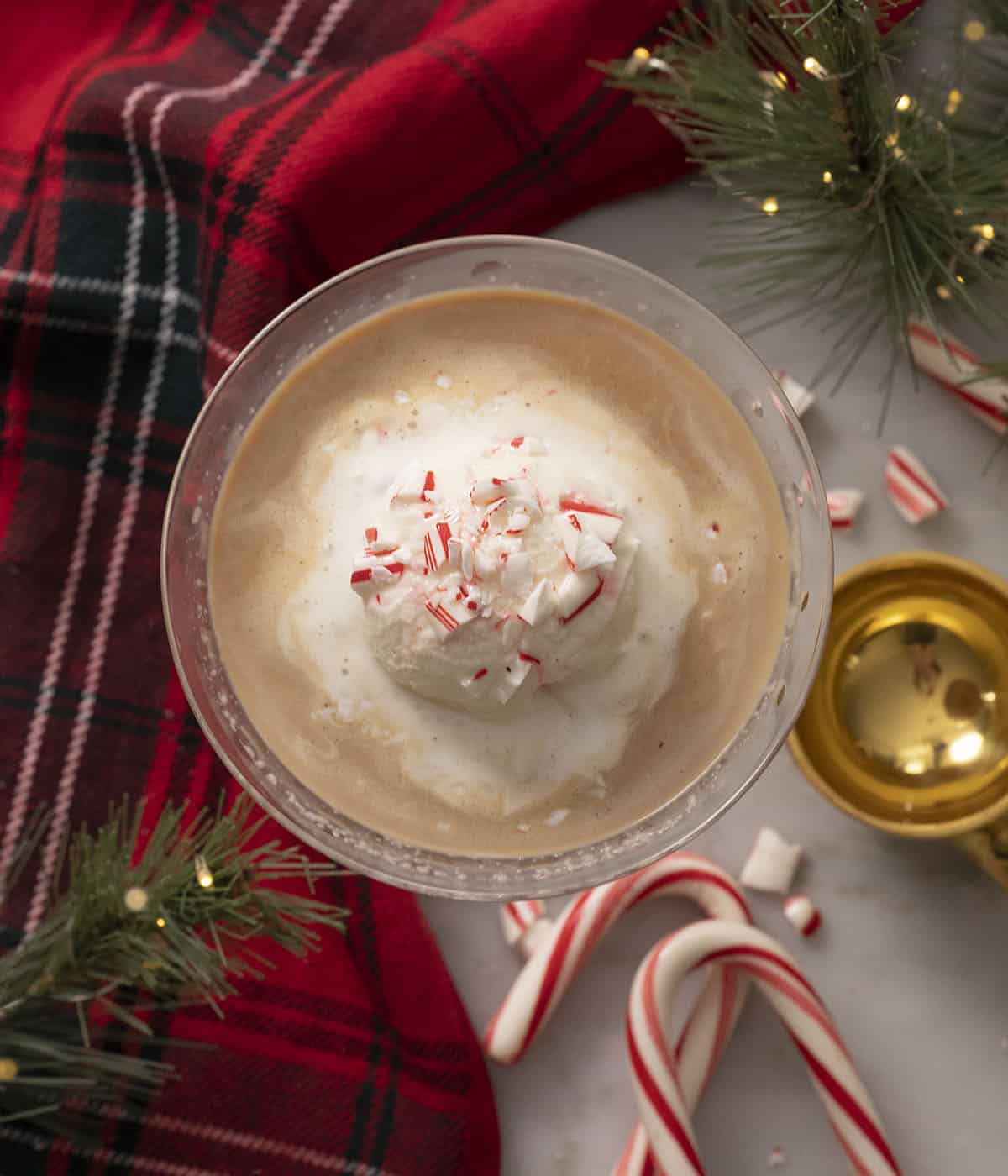 A top down photo of a Baileys affogato.
