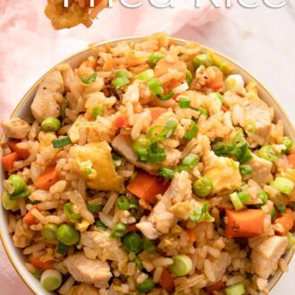A pinterest graphic of chicken fried rice