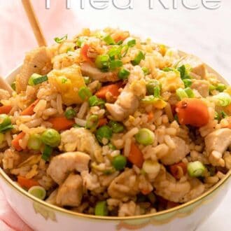 A pinterest graphic of chicken fried rice