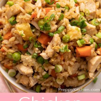 A pinterest graphic of chicken fried rice