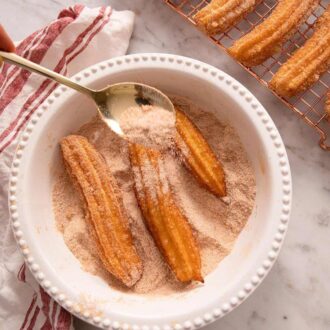 A pinterest graphic for homemade churros